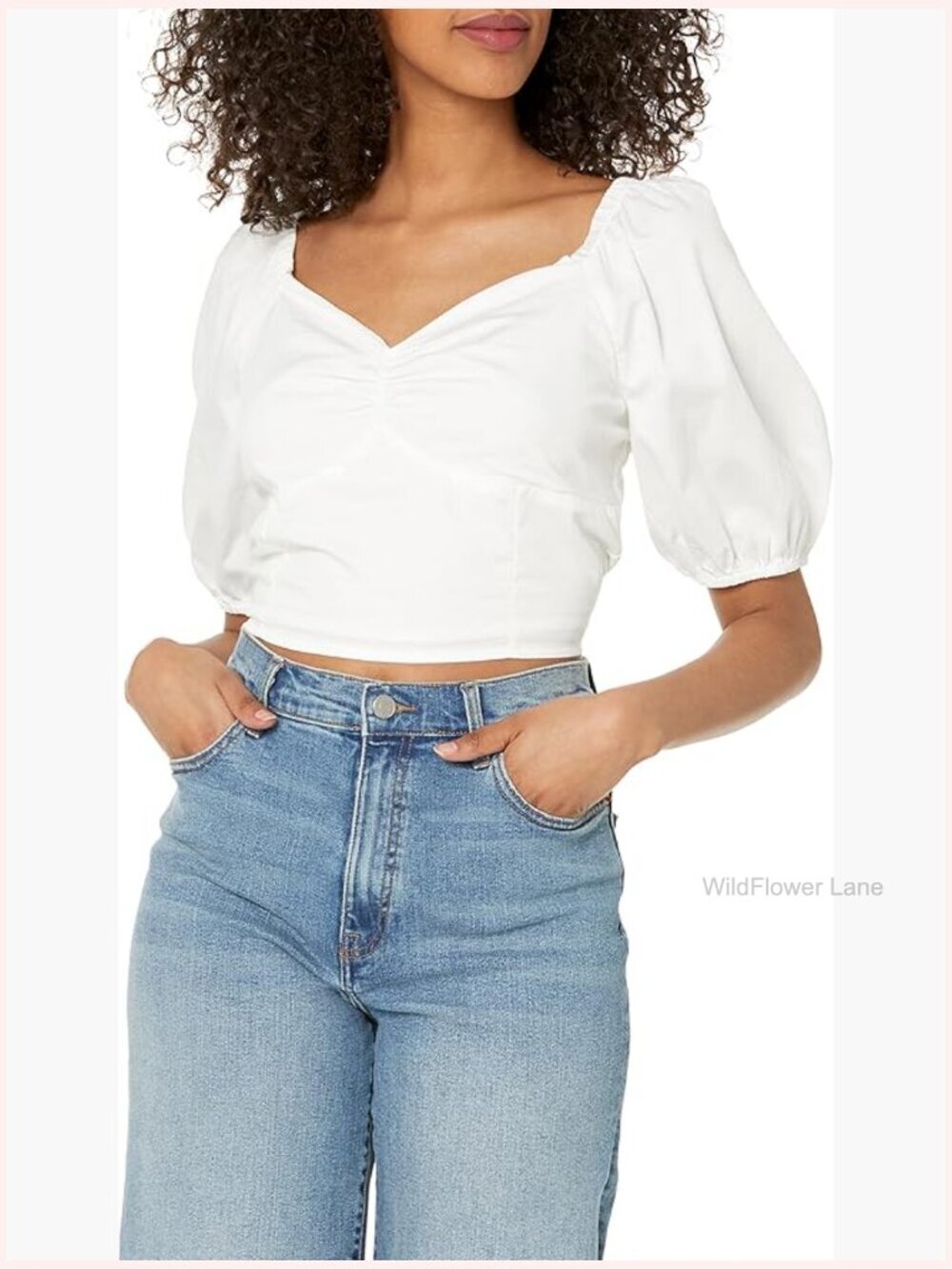 Sweetheart Neckline Puff-Sleeve Smocked Back Top